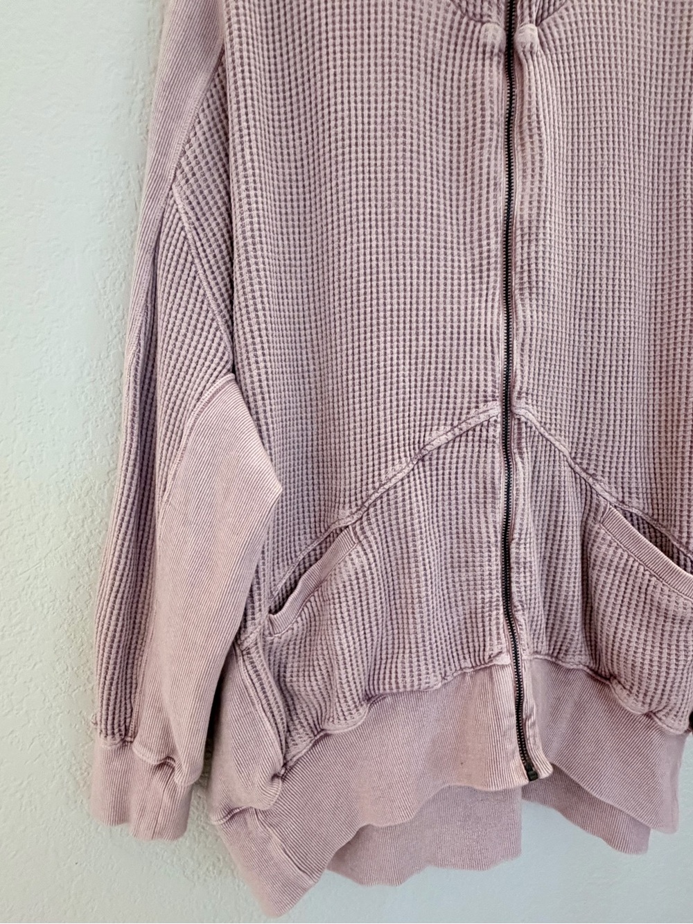Free People FP One Waffle Knit Zip Hoodie Oversized Jacket Lilac S/P - Picture 3 of 7
